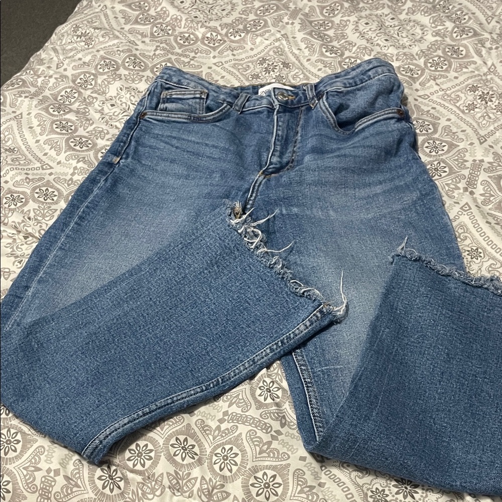 Zara Distressed Blue Ankle Jeans